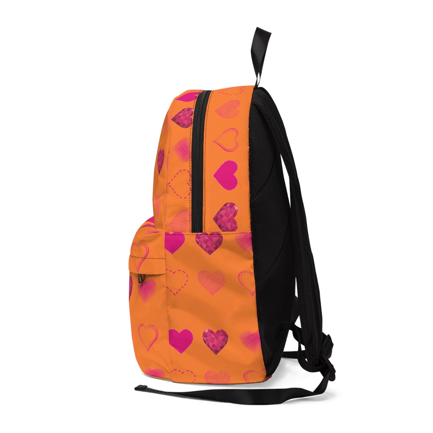Orange with Pink Hearts | Classic Unisex Backpack Book Bag