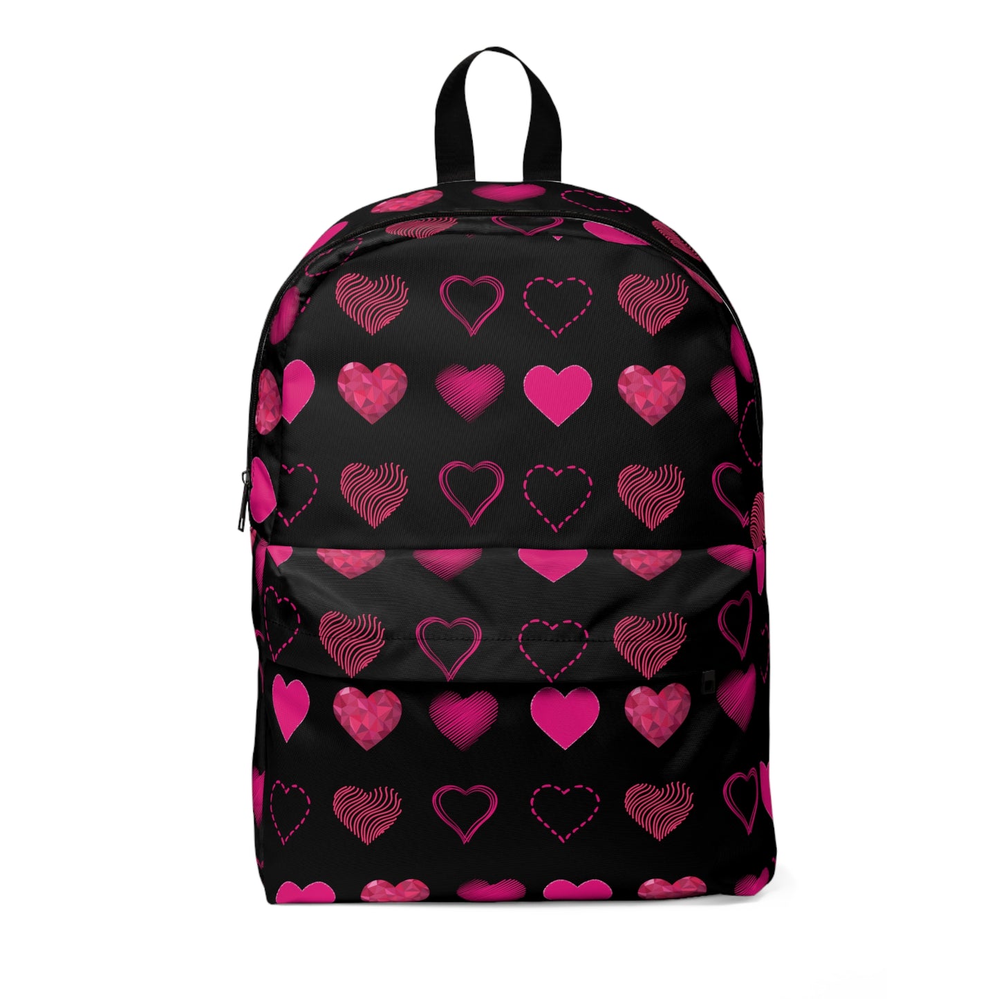 Black with Pink Hearts | Classic Unisex Backpack Book Bag