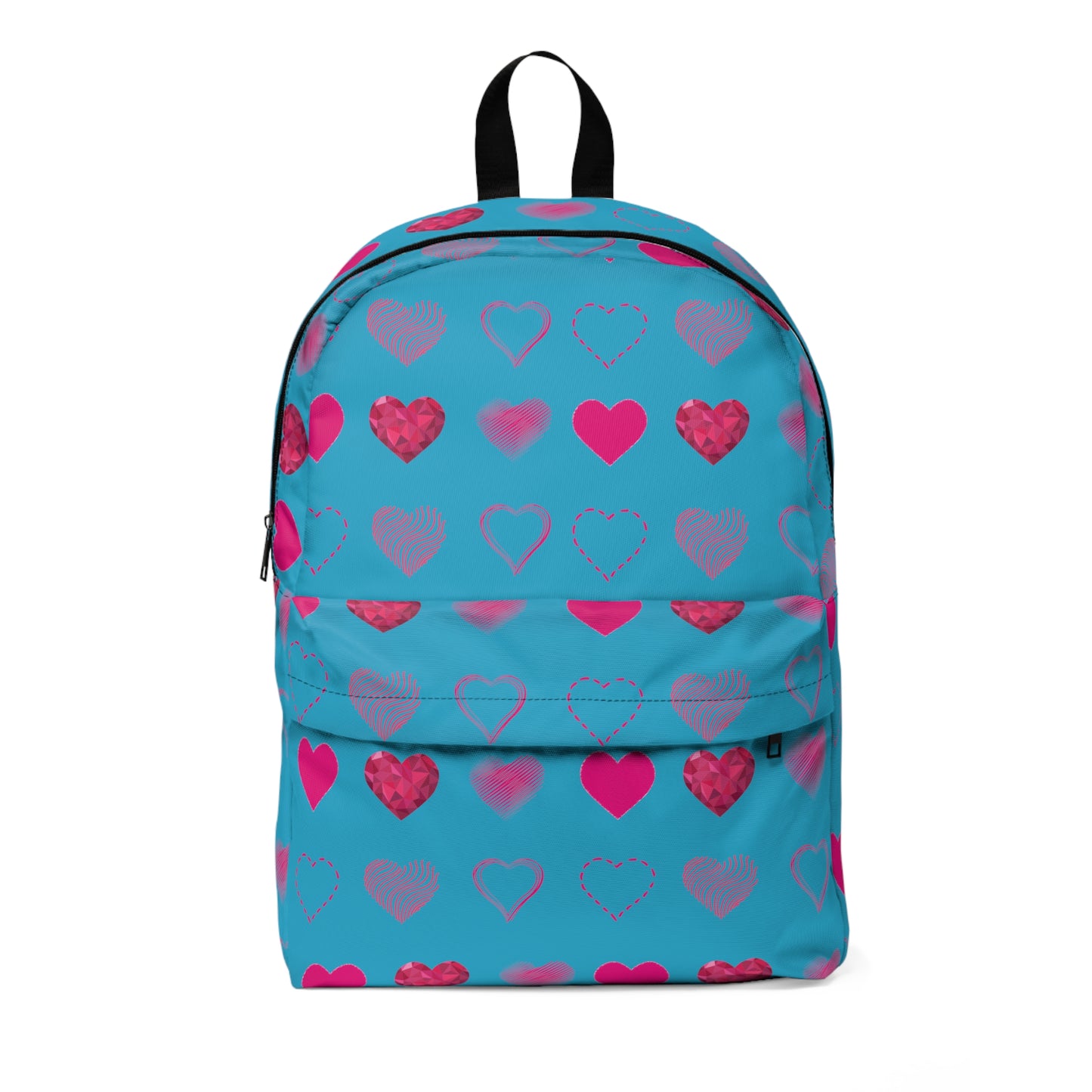 Blue with Pink Hearts | Classic Unisex Backpack Book Bag