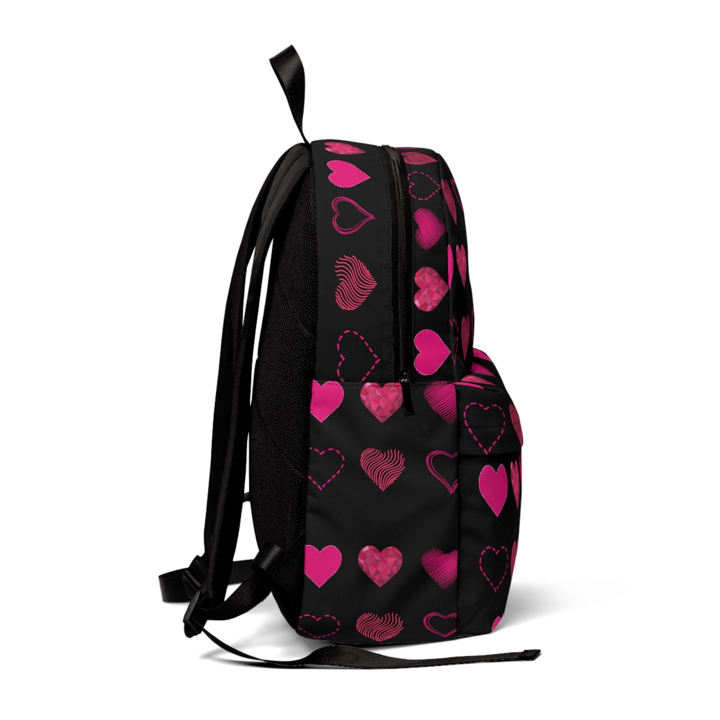 Black with Pink Hearts | Classic Unisex Backpack Book Bag