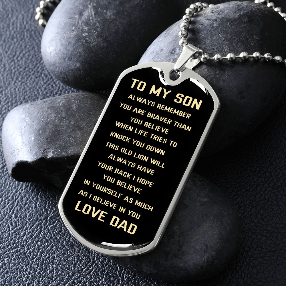 Graphic Dog Tag Military Chain | SON Always Remember | silver or gold