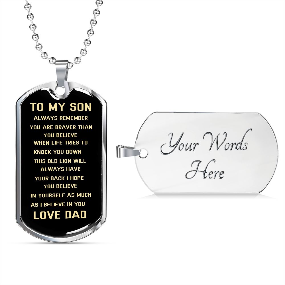 Graphic Dog Tag Military Chain | SON Always Remember | silver or gold