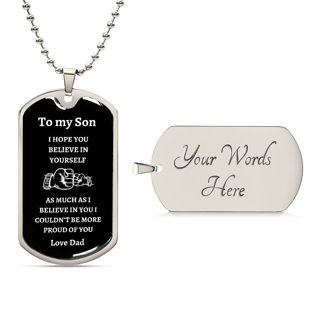 Son Proud of You | Dog Tag Military Chain | silver or gold