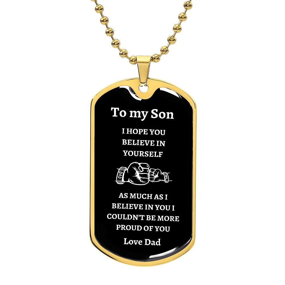 Son Proud of You | Dog Tag Military Chain | silver or gold