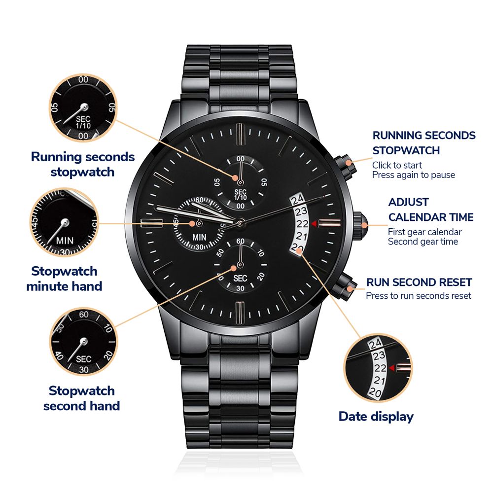 Customizable Black Stainless Steel Men's Watch Personalize