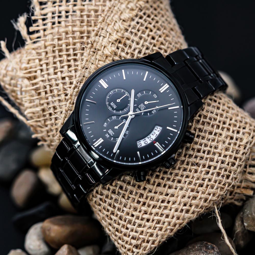Customizable Black Stainless Steel Men's Watch Personalize