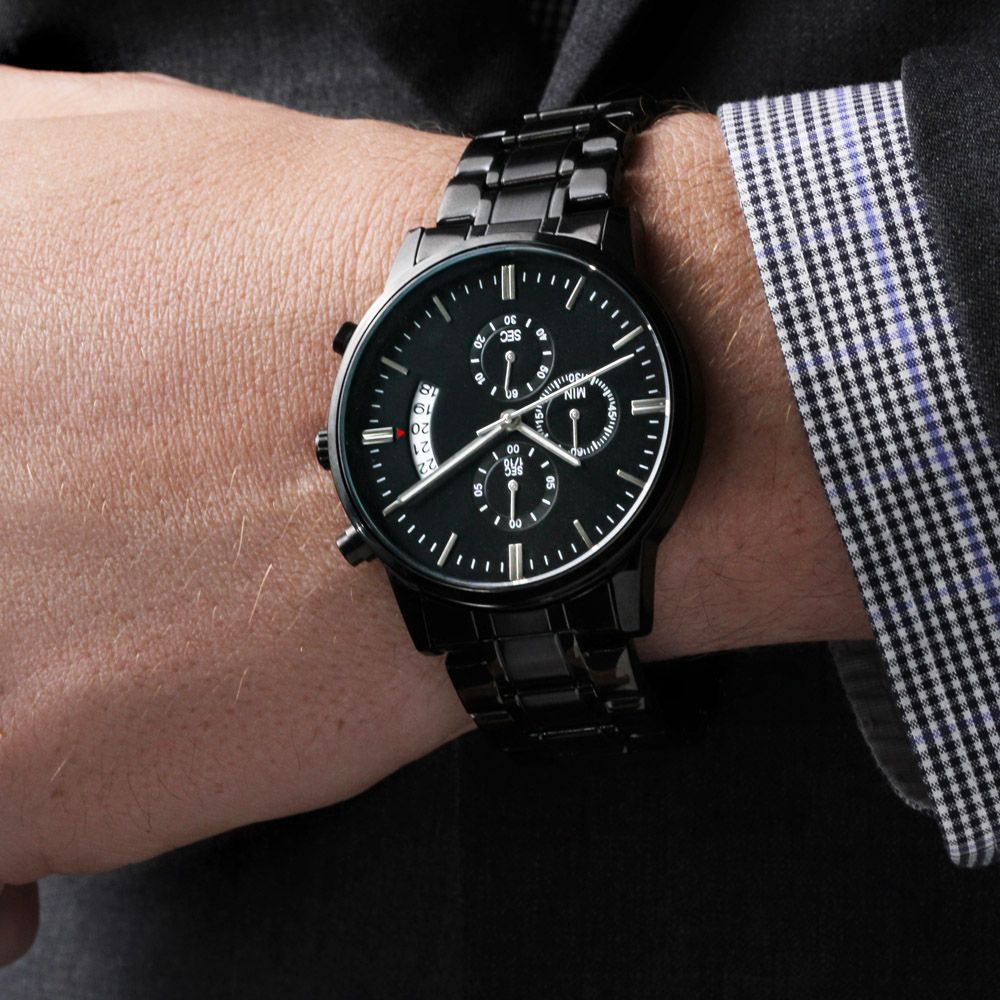 Customizable Black Stainless Steel Men's Watch Personalize