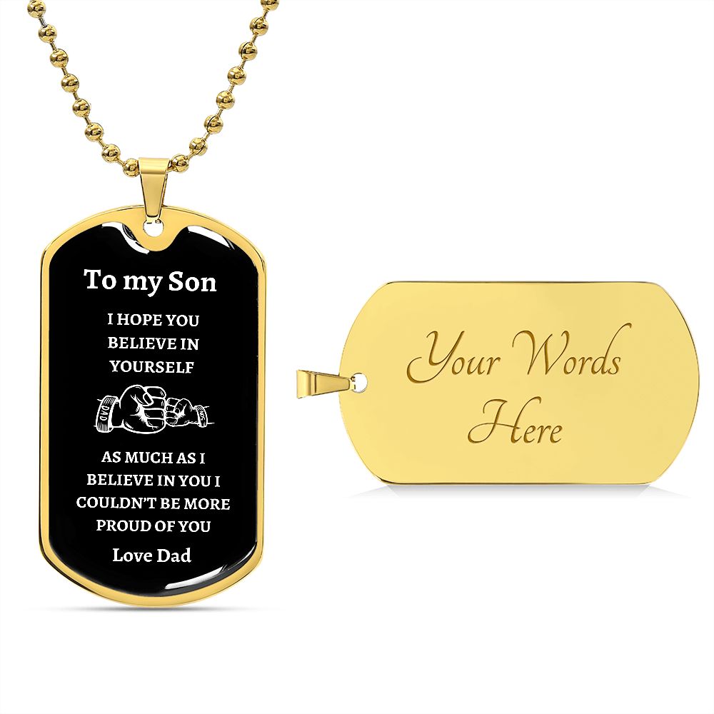 Son Proud of You | Dog Tag Military Chain | silver or gold