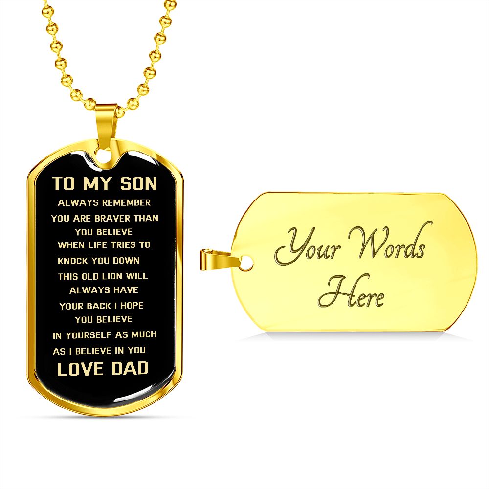 Graphic Dog Tag Military Chain | SON Always Remember | silver or gold