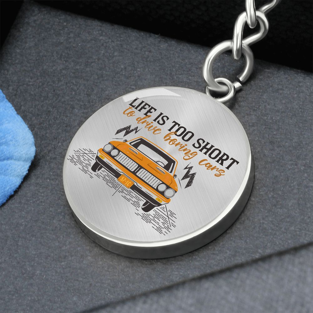 Graphic Circle Keychain For Keys | No Boring Cars | silver or gold