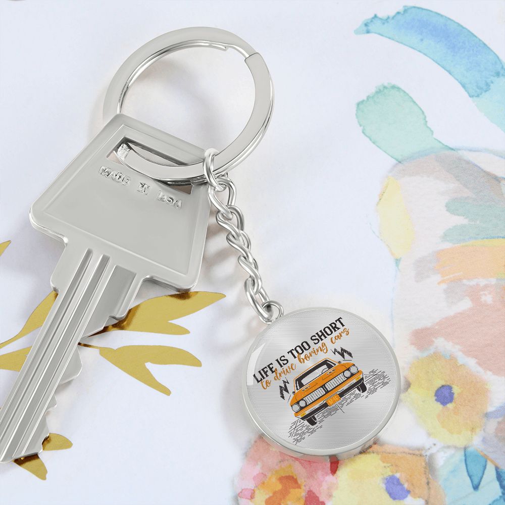 Graphic Circle Keychain For Keys | No Boring Cars | silver or gold