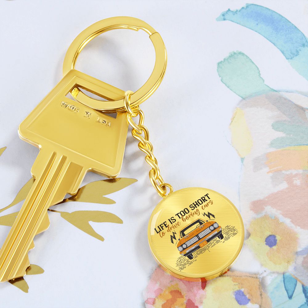 Graphic Circle Keychain For Keys | No Boring Cars | silver or gold