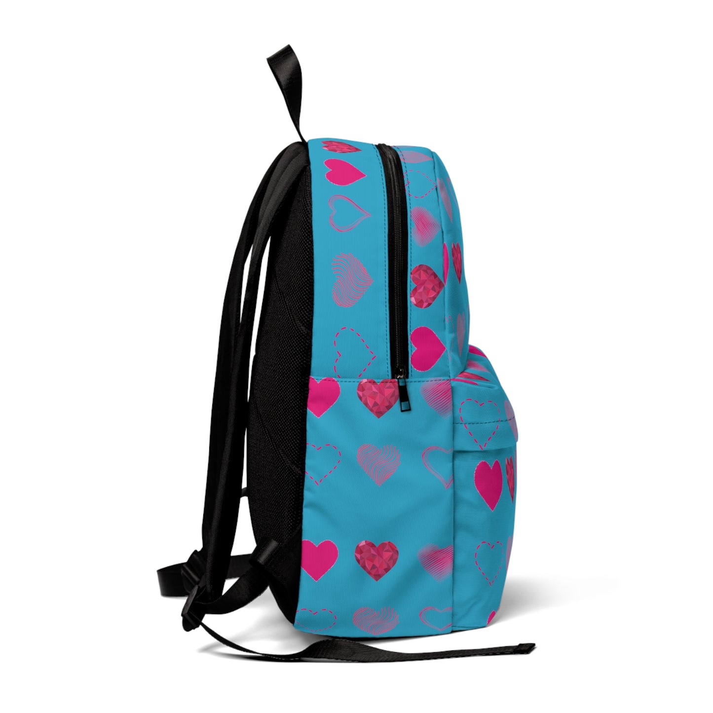 Blue with Pink Hearts | Classic Unisex Backpack Book Bag