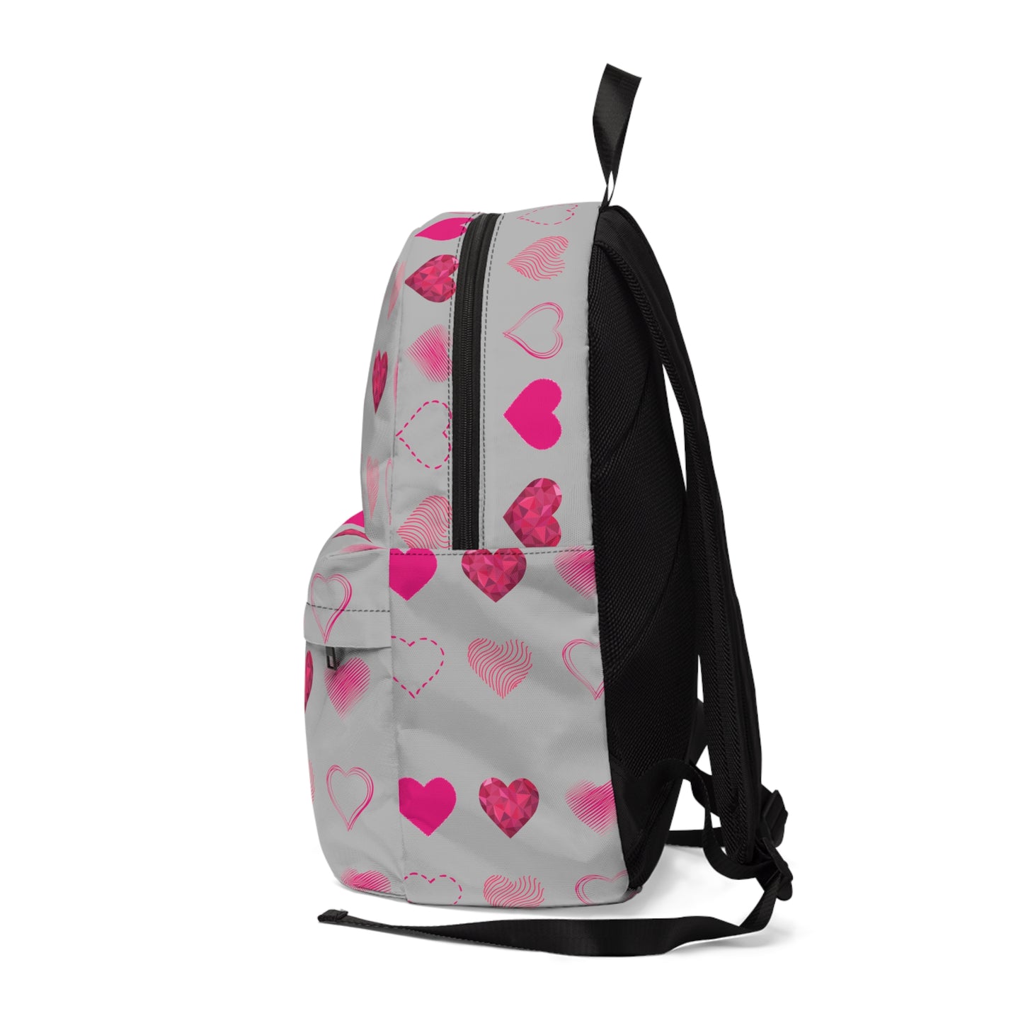 Grey with Pink Hearts | Classic Unisex Backpack Book Bag