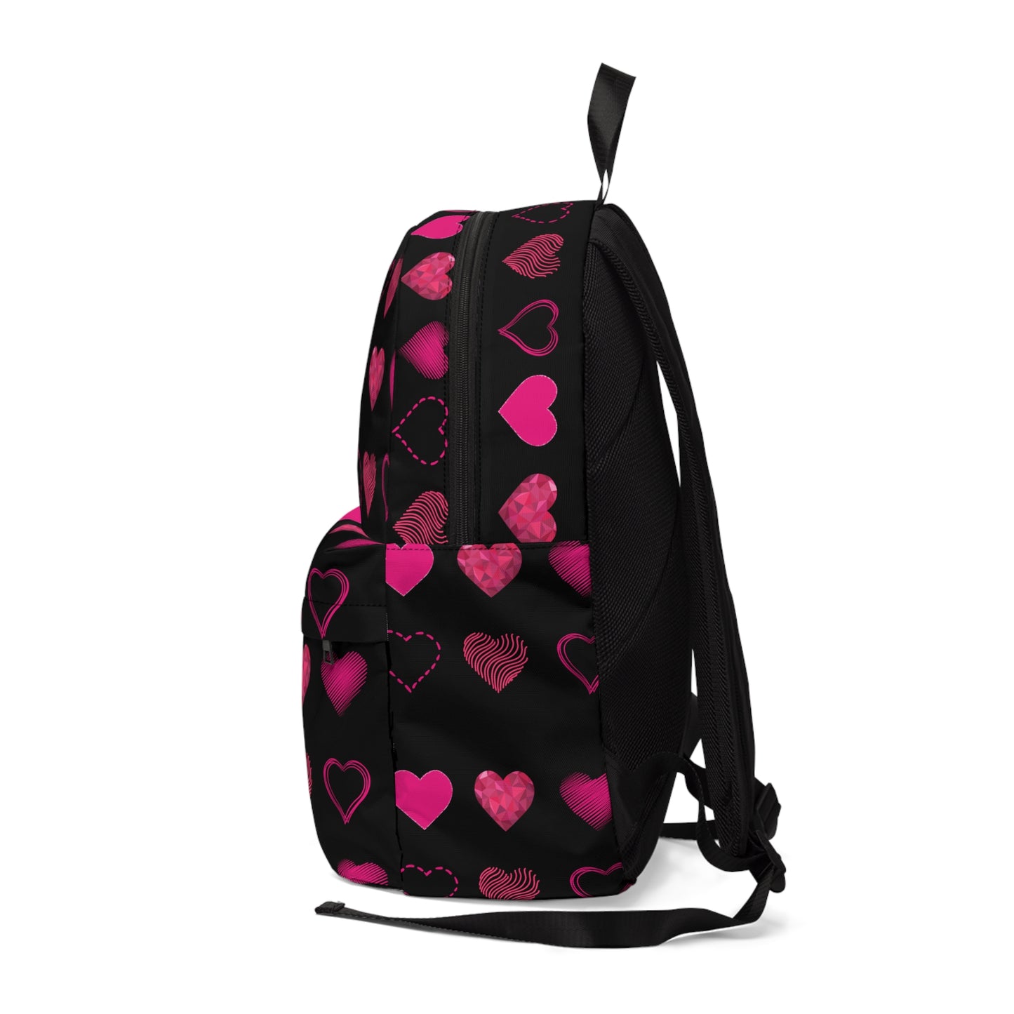 Black with Pink Hearts | Classic Unisex Backpack Book Bag