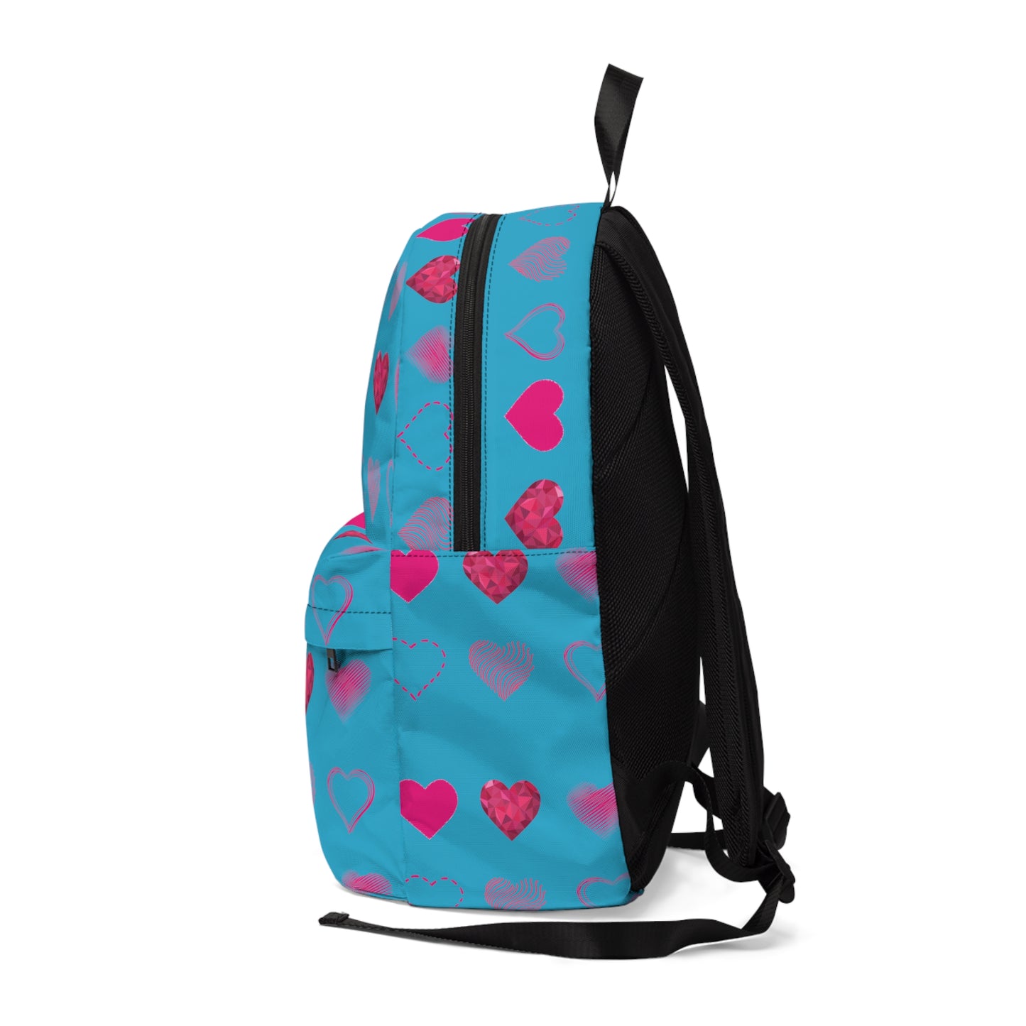 Blue with Pink Hearts | Classic Unisex Backpack Book Bag