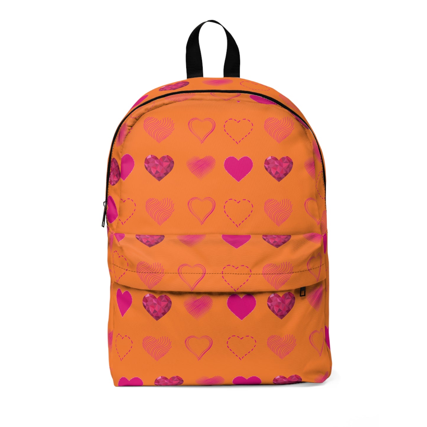 Orange with Pink Hearts | Classic Unisex Backpack Book Bag