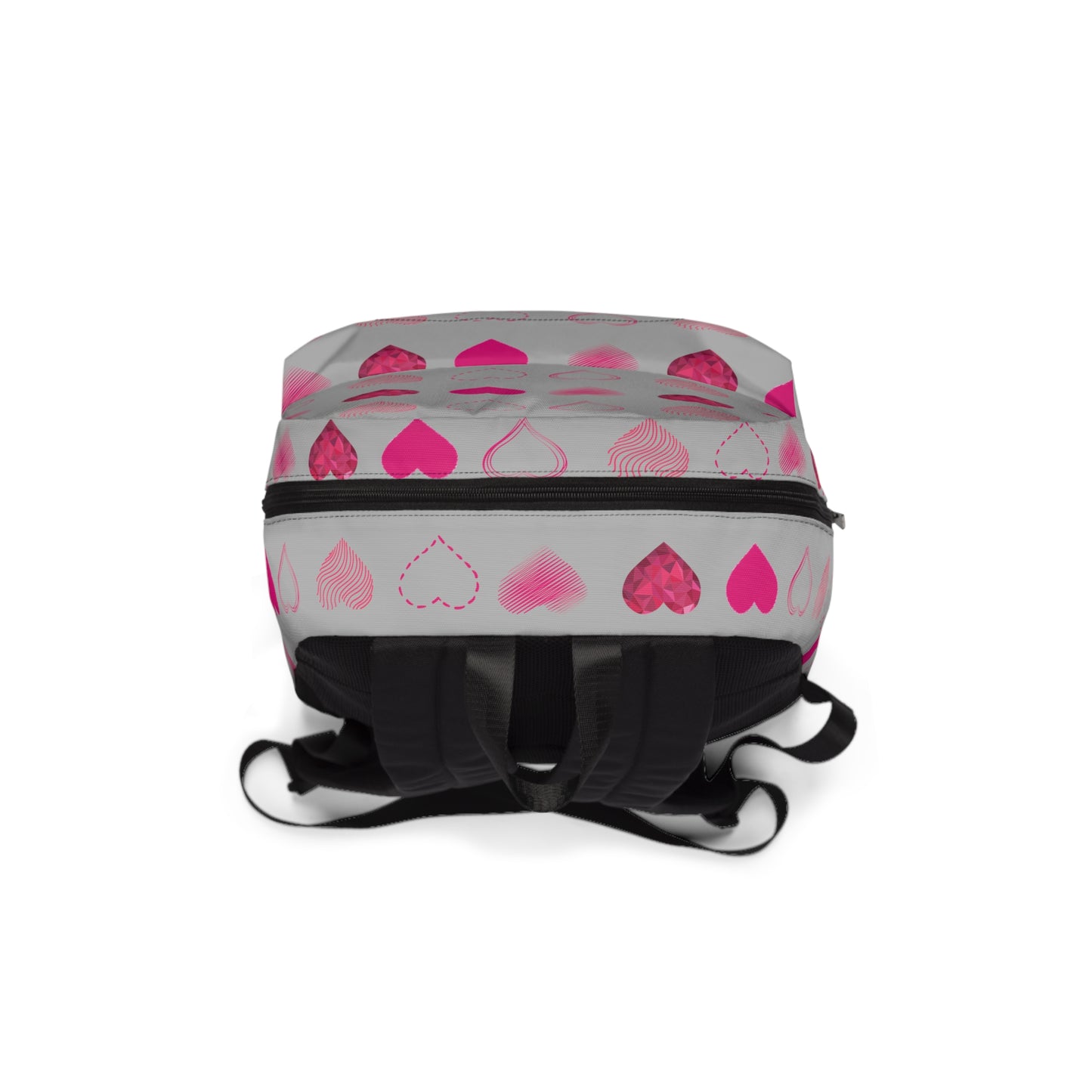 Grey with Pink Hearts | Classic Unisex Backpack Book Bag