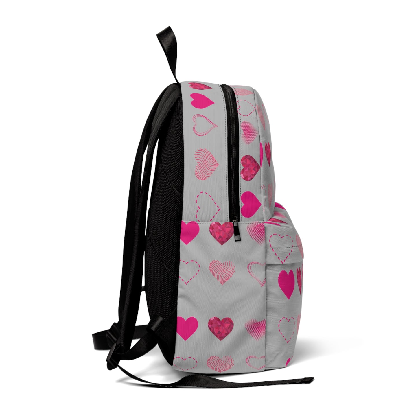 Grey with Pink Hearts | Classic Unisex Backpack Book Bag