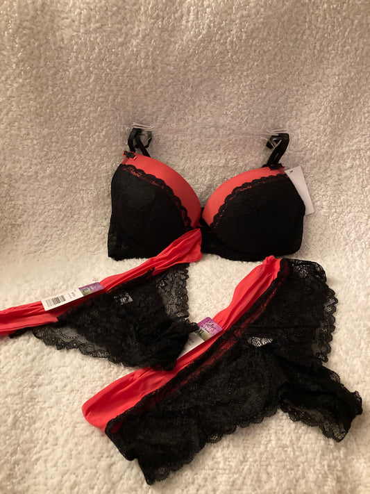 Black and Pink Scrunch Bra & Panty Set