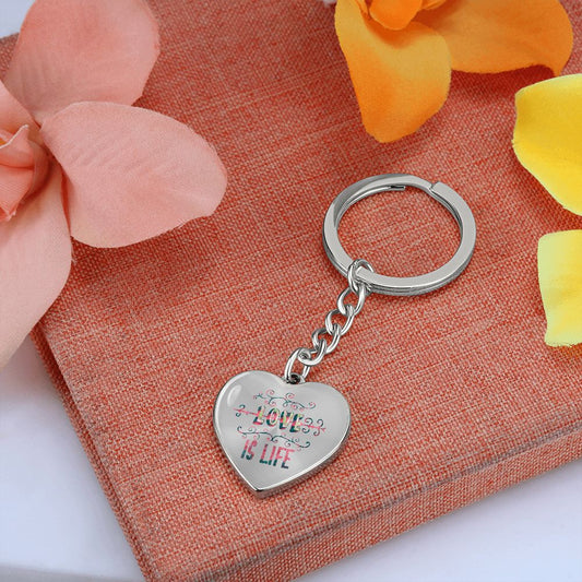 Graphic Heart Keychain For Keys | Love Is Life | silver or gold