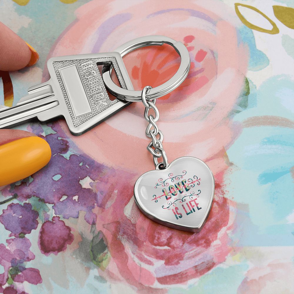 Graphic Heart Keychain For Keys | Love Is Life | silver or gold