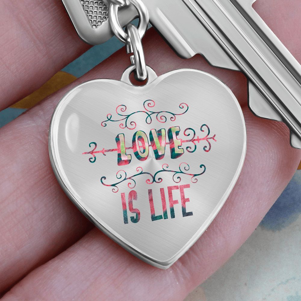 Graphic Heart Keychain For Keys | Love Is Life | silver or gold