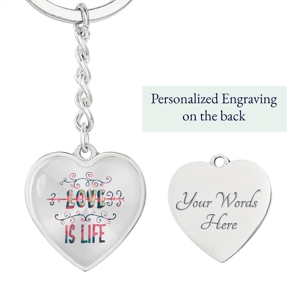 Graphic Heart Keychain For Keys | Love Is Life | silver or gold