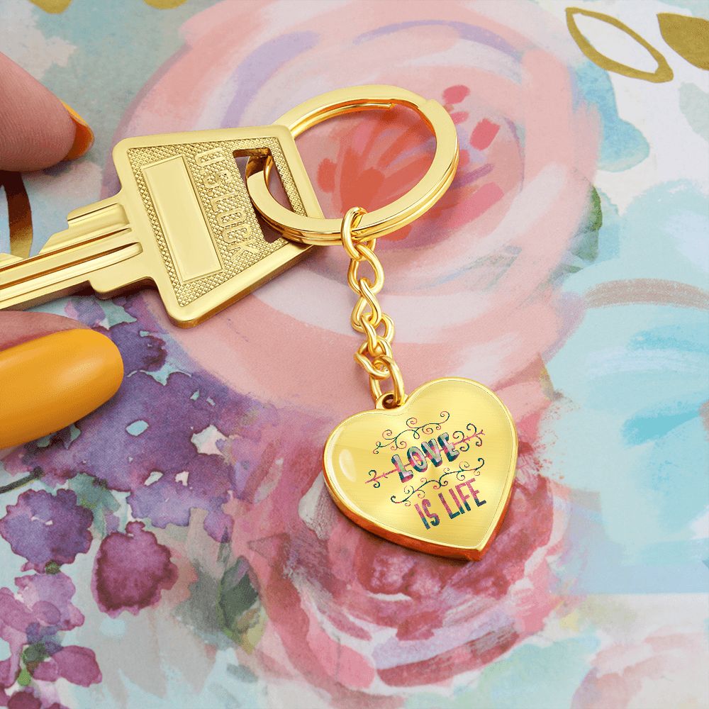 Graphic Heart Keychain For Keys | Love Is Life | silver or gold