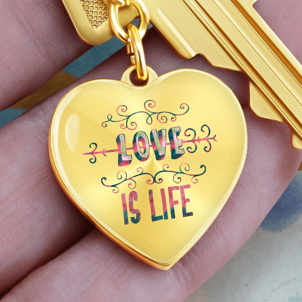 Graphic Heart Keychain For Keys | Love Is Life | silver or gold