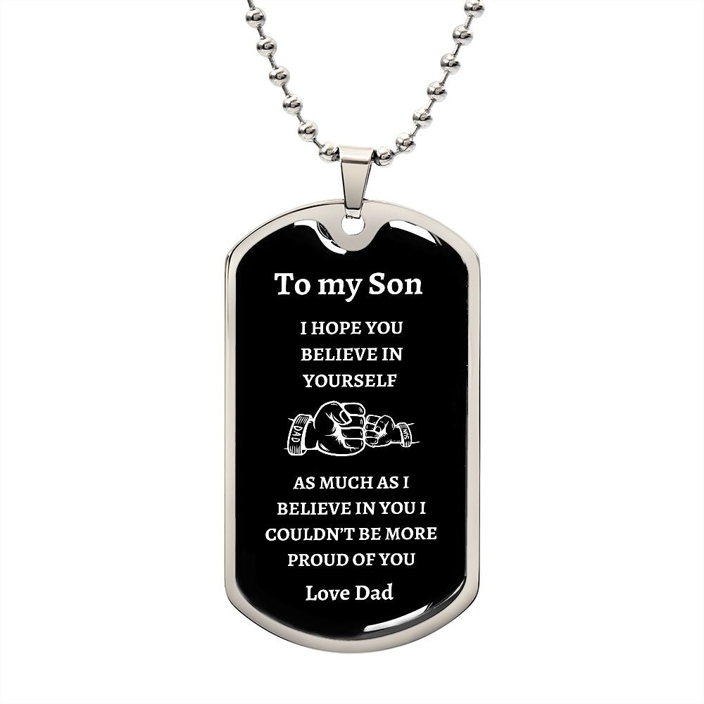 Son Proud of You | Dog Tag Military Chain | silver or gold