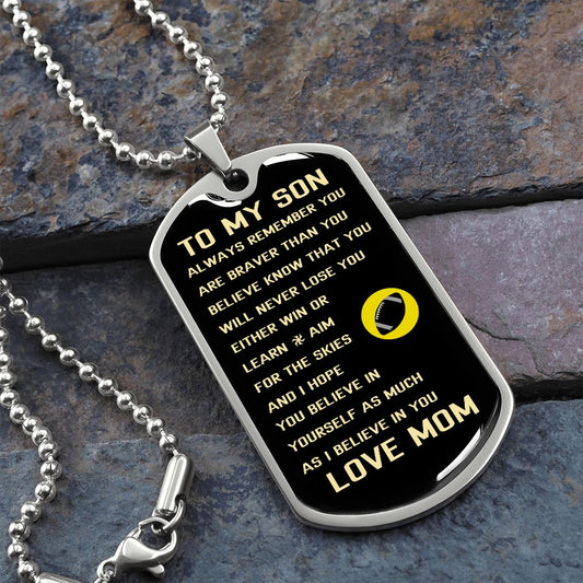 Graphic Dog Tag Military Chain | Brave Sporty Son | silver or gold