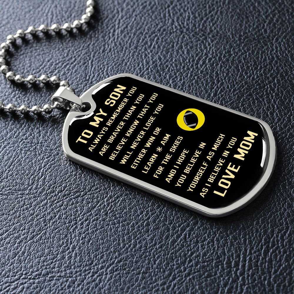 Graphic Dog Tag Military Chain | Brave Sporty Son | silver or gold