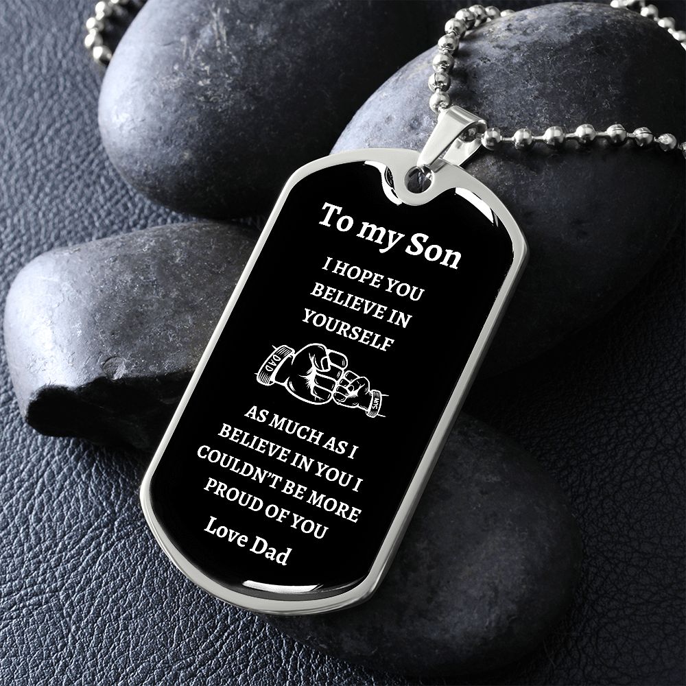 Son Proud of You | Dog Tag Military Chain | silver or gold