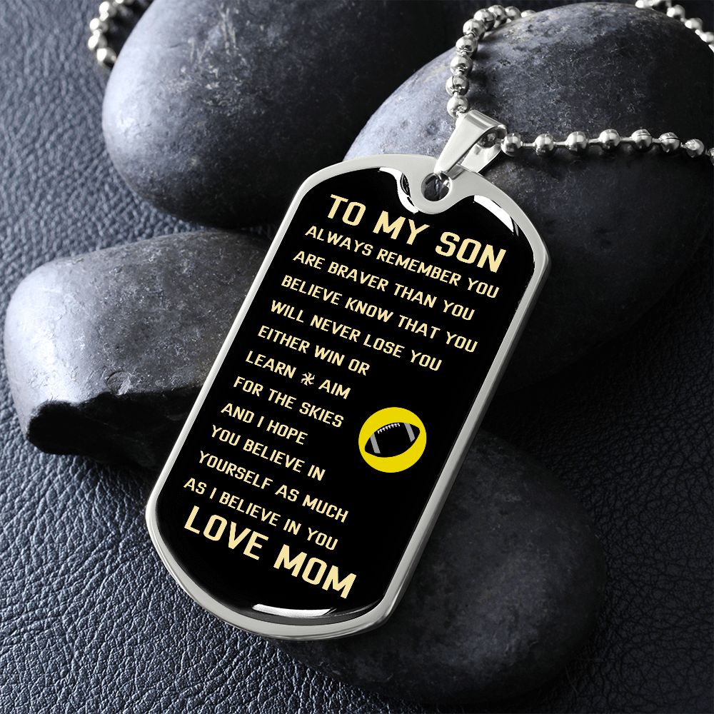 Graphic Dog Tag Military Chain | Brave Sporty Son | silver or gold