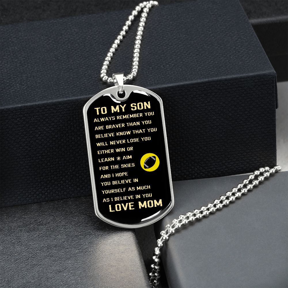Graphic Dog Tag Military Chain | Brave Sporty Son | silver or gold