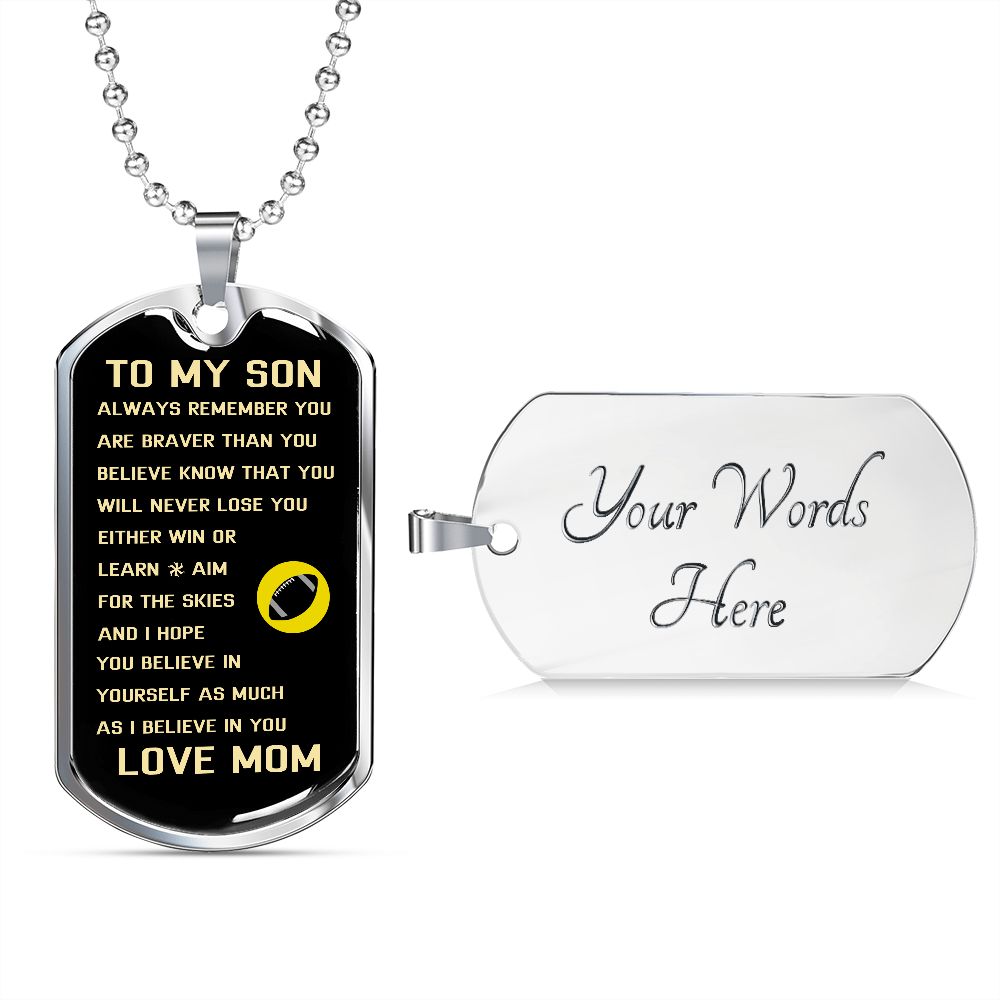 Graphic Dog Tag Military Chain | Brave Sporty Son | silver or gold
