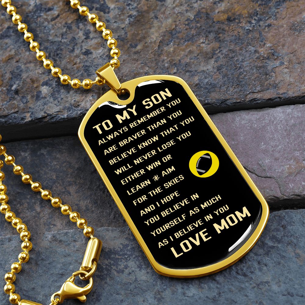 Graphic Dog Tag Military Chain | Brave Sporty Son | silver or gold
