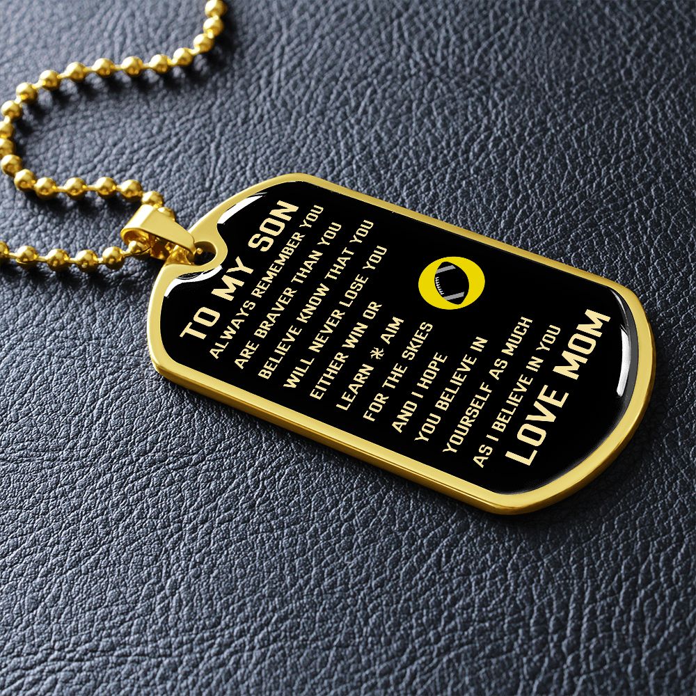Graphic Dog Tag Military Chain | Brave Sporty Son | silver or gold