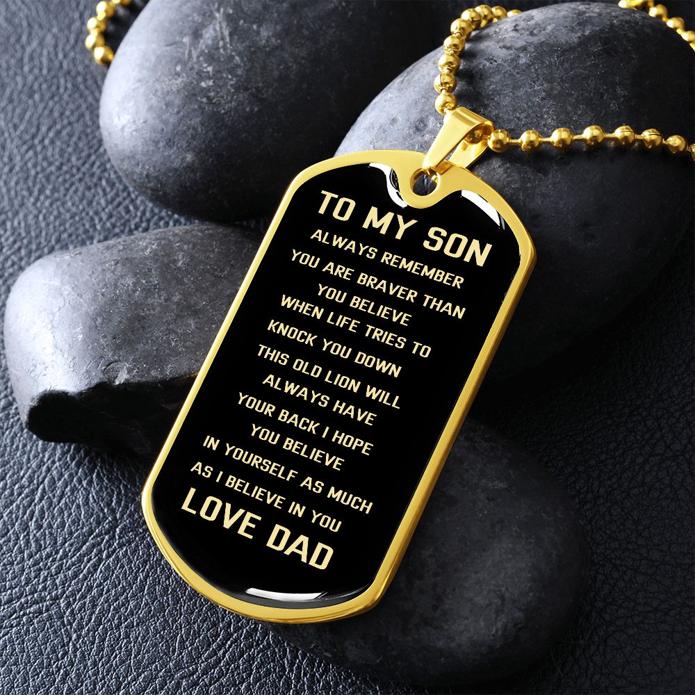 Graphic Dog Tag Military Chain | SON Always Remember | silver or gold