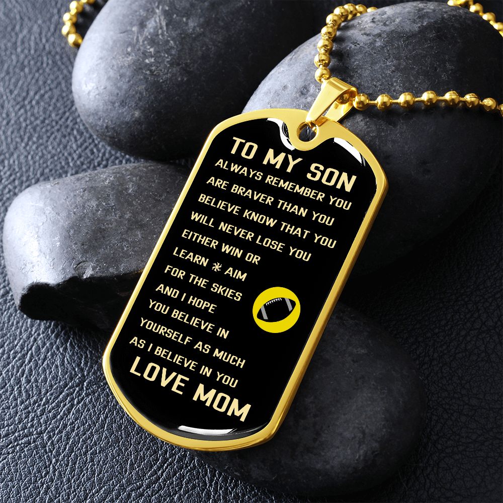 Graphic Dog Tag Military Chain | Brave Sporty Son | silver or gold