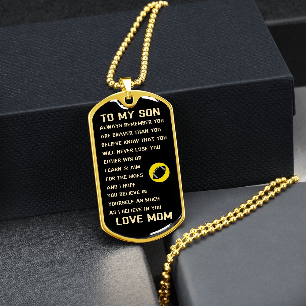 Graphic Dog Tag Military Chain | Brave Sporty Son | silver or gold