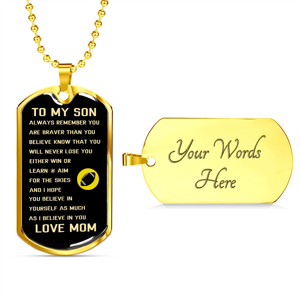 Graphic Dog Tag Military Chain | Brave Sporty Son | silver or gold
