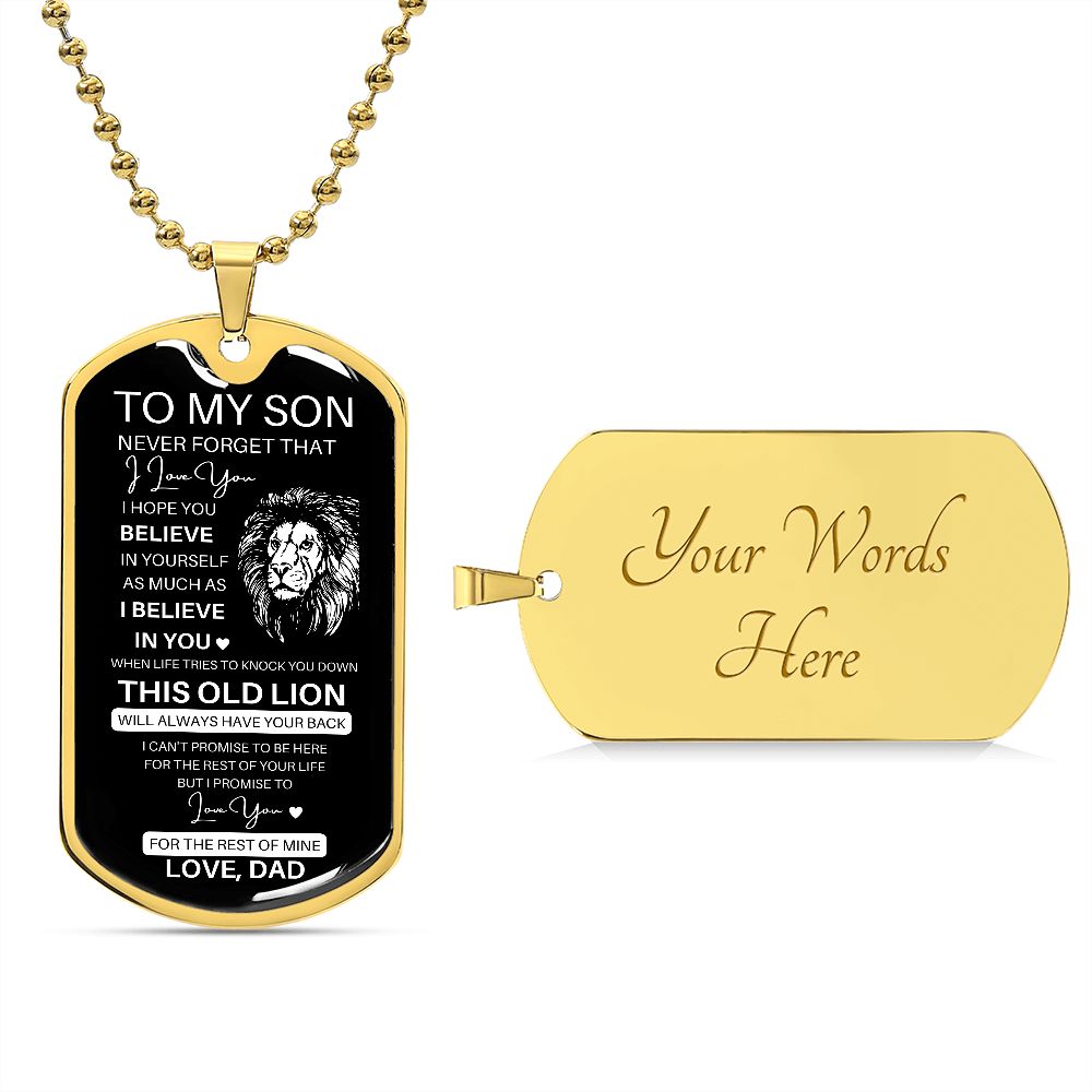 Graphic Dog Tag Military Chain | Believe This Old Lion | silver or gold