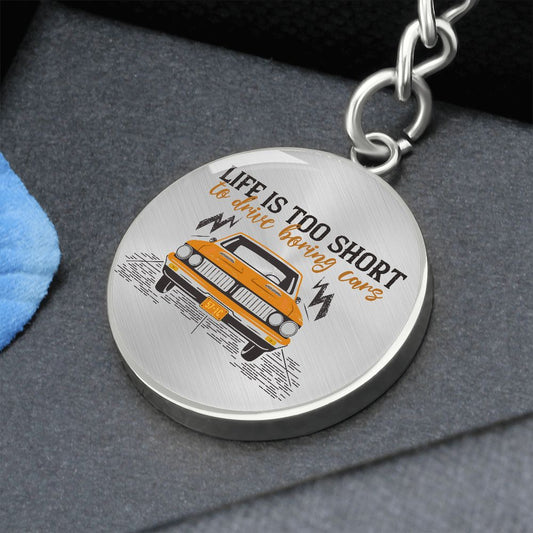 Graphic Circle Keychain For Keys | No Boring Cars | silver or gold