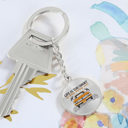 Graphic Circle Keychain For Keys | No Boring Cars | silver or gold