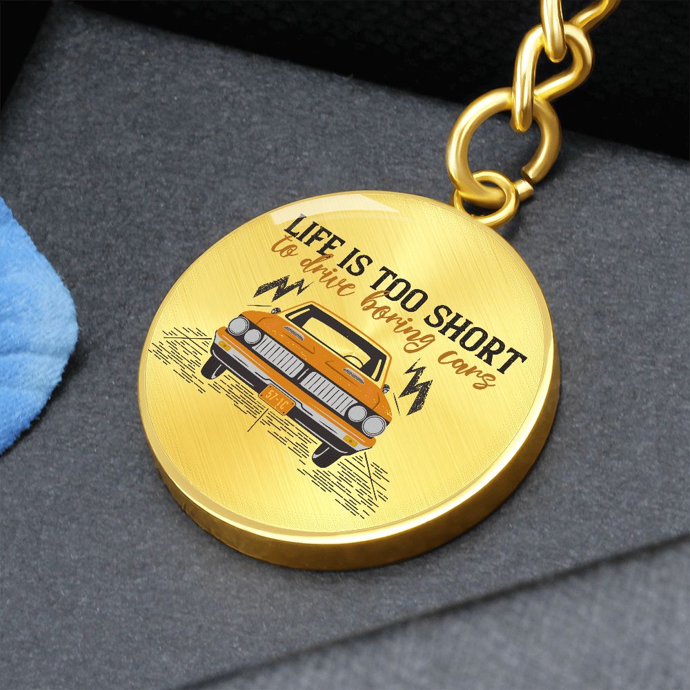 Graphic Circle Keychain For Keys | No Boring Cars | silver or gold
