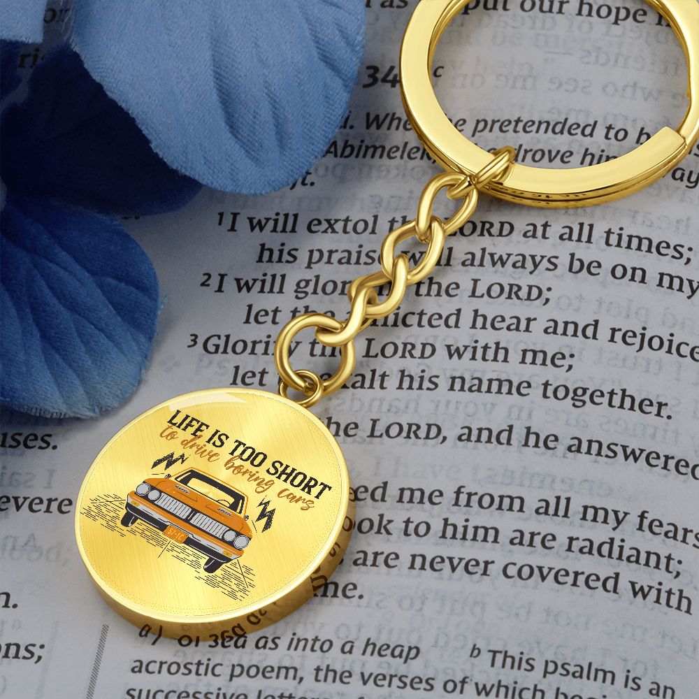 Graphic Circle Keychain For Keys | No Boring Cars | silver or gold