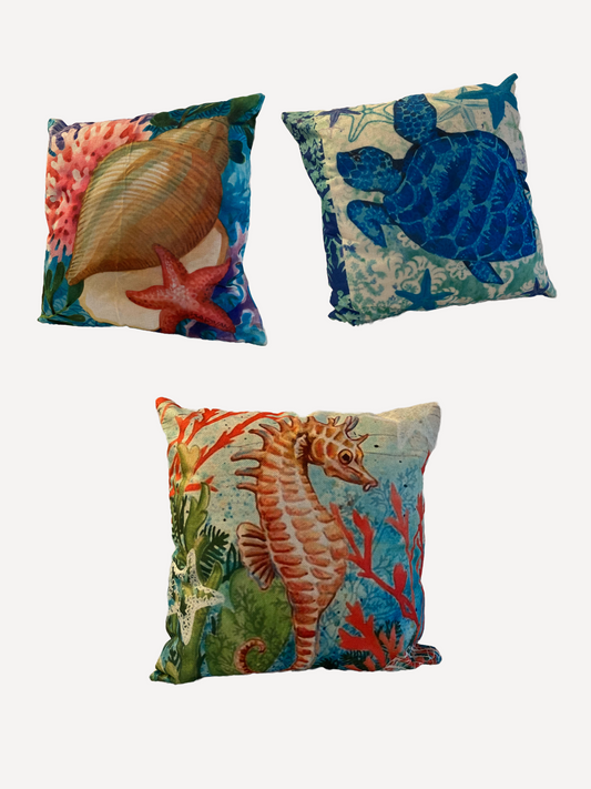 Ocean Starfish Pillow Cover Square 17"x17" Seahorse | Turtle | Seashell